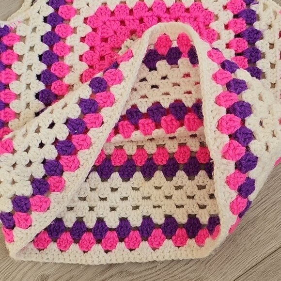 Granny Square Boho Crochet Tank Top Bright Pink And Purple Colors Youth - Picture 3 of 12